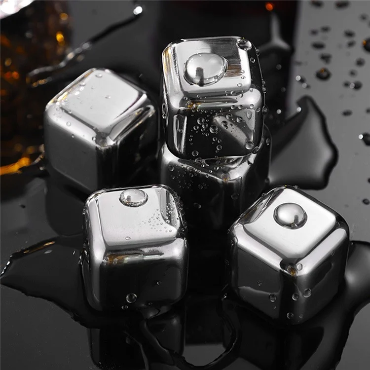 Blocchi di ghiaccio riutilizzabili in acciaio inossidabile 304 - 8 Pezzi, Pietre da whisky per raffreddare con pinze in silicone per vino / whisky