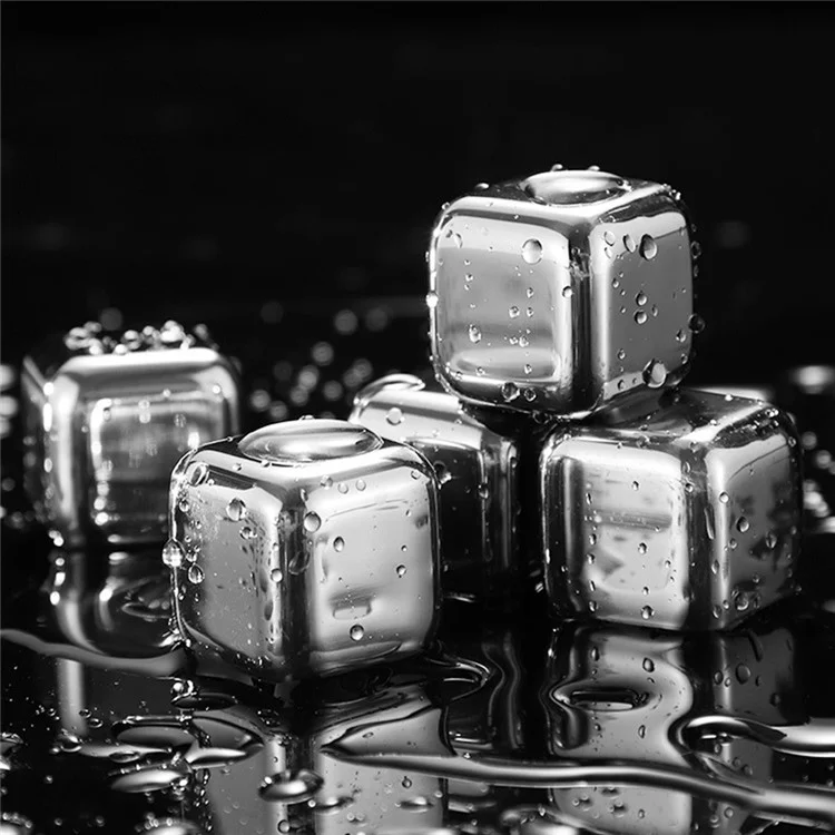 Blocchi di ghiaccio riutilizzabili in acciaio inossidabile 304 - 8 Pezzi, Pietre da whisky per raffreddare con pinze in silicone per vino / whisky
