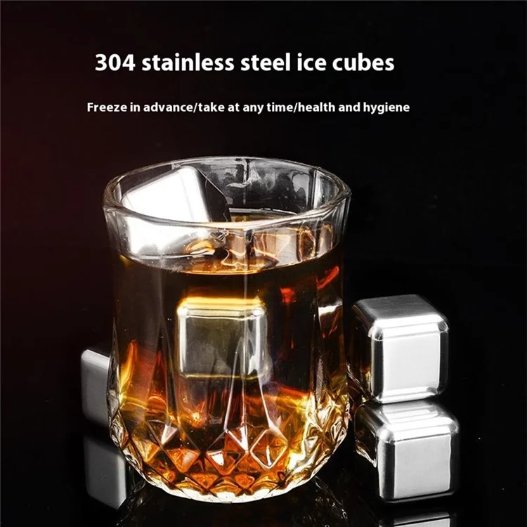 Blocchi di ghiaccio riutilizzabili in acciaio inossidabile 304 - 8 Pezzi, Pietre da whisky per raffreddare con pinze in silicone per vino / whisky