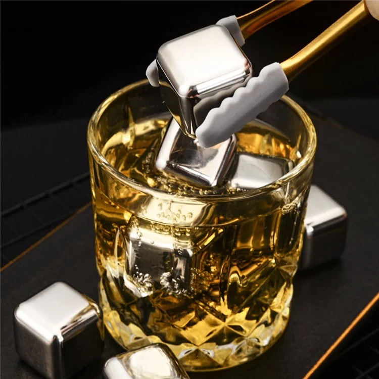 Blocchi di ghiaccio riutilizzabili in acciaio inossidabile 304 - 8 Pezzi, Pietre da whisky per raffreddare con pinze in silicone per vino / whisky