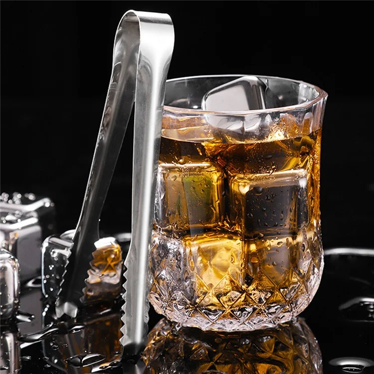 Blocchi di ghiaccio riutilizzabili in acciaio inossidabile 304 - 8 Pezzi, Pietre da whisky per raffreddare con pinze in silicone per vino / whisky