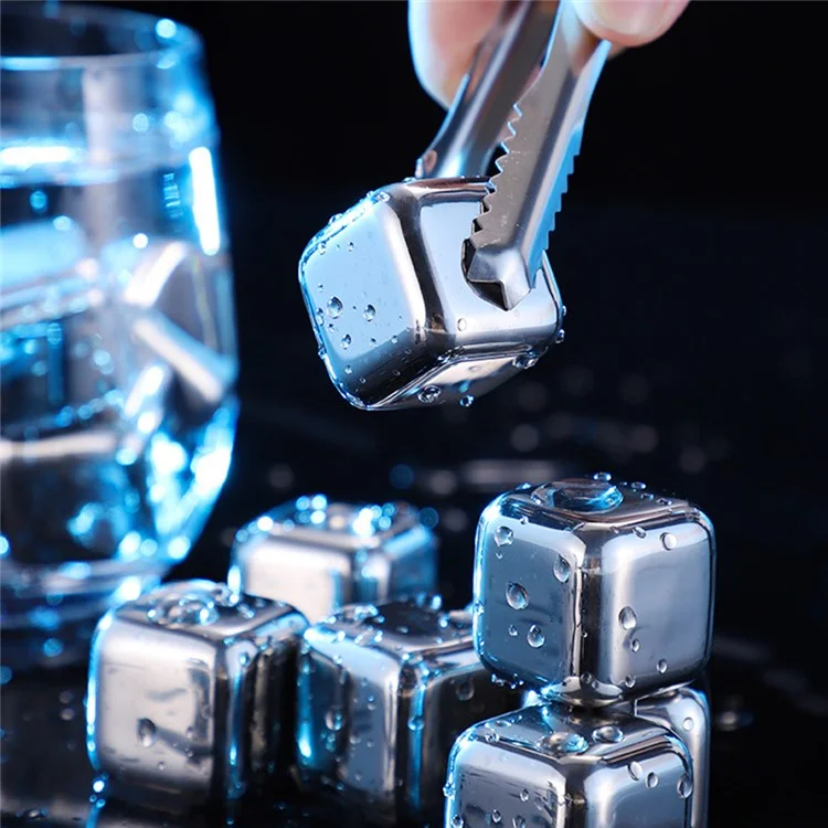 Blocchi di ghiaccio riutilizzabili in acciaio inossidabile 304 - 8 Pezzi, Pietre da whisky per raffreddare con pinze in silicone per vino / whisky