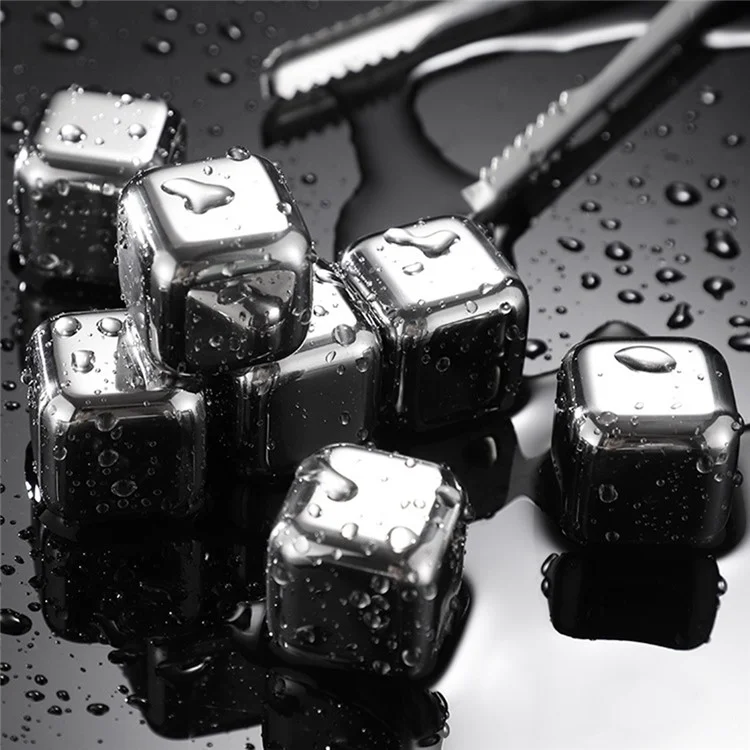 Blocchi di ghiaccio riutilizzabili in acciaio inossidabile 304 - 8 Pezzi, Pietre da whisky per raffreddare con pinze in silicone per vino / whisky