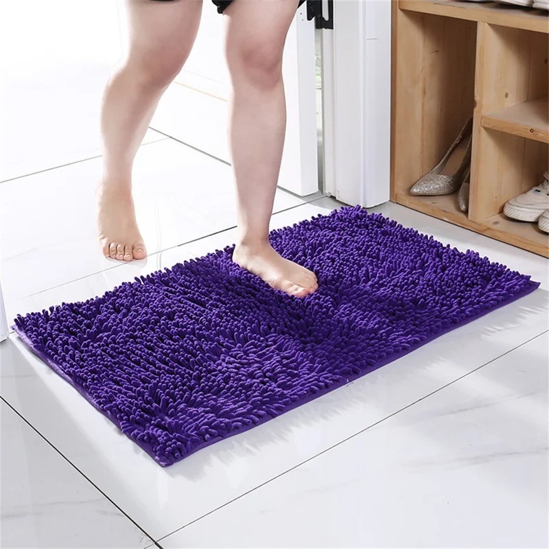 45 x 70cm Quick Drying Soft Chenille Bath Mat Absorbent Non Slip Doormat for Bathroom - Blue Purple
