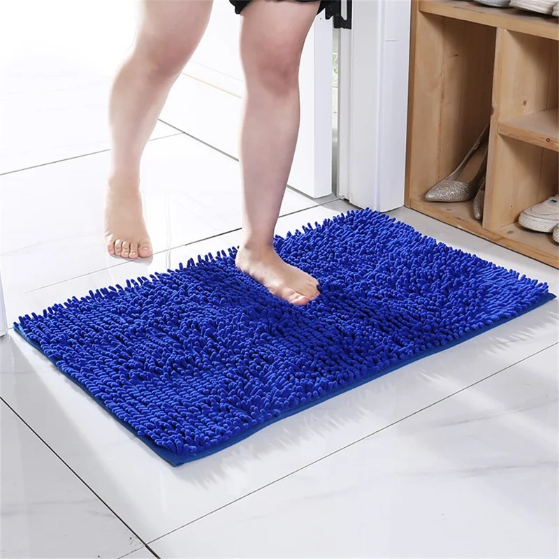 45 x 70cm Quick Drying Soft Chenille Bath Mat Absorbent Non Slip Doormat for Bathroom - Sapphire