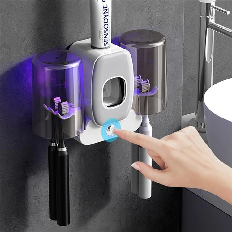 Suporte de Escova de Dentes com Esterilizador UV Organizador Inteligente Elétrico com Dispensador de Pasta de Dentes - Branco