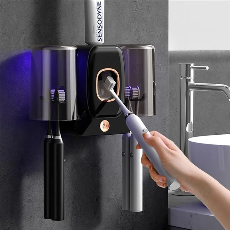 Suporte de Escova de Dentes com Esterilizador UV Organizador Inteligente Elétrico com Dispensador de Pasta de Dentes - Branco