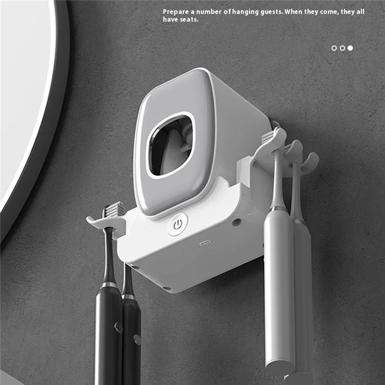 Suporte de Escova de Dentes com Esterilizador UV Organizador Inteligente Elétrico com Dispensador de Pasta de Dentes - Branco