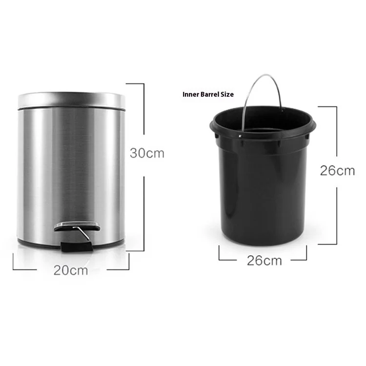 Cubo de Basura Redondo de Acero Inoxidable de 7L para el Hogar, Hotel y Oficina, Estilo Contenedor de Residuos con Pedal - Color Acero