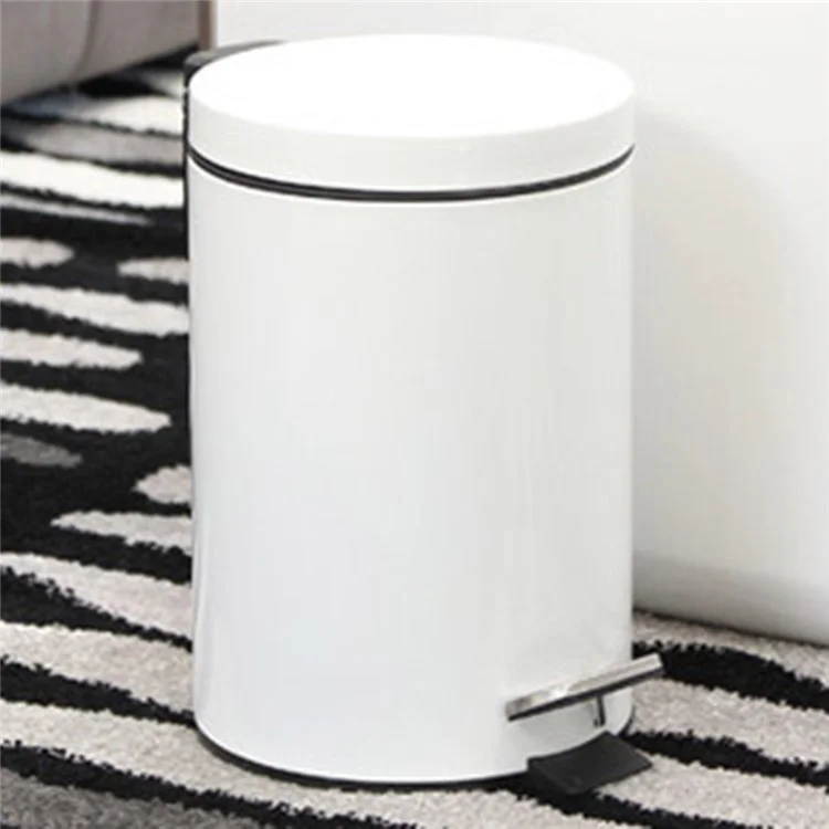 5L Round Stainless Steel Garbage Can Home Hotel Office Stylish Waste Container with Pedal - White