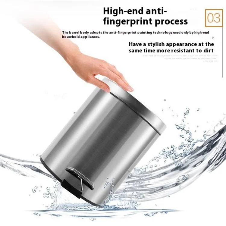 5L Round Stainless Steel Garbage Can Home Hotel Office Stylish Waste Container with Pedal - White