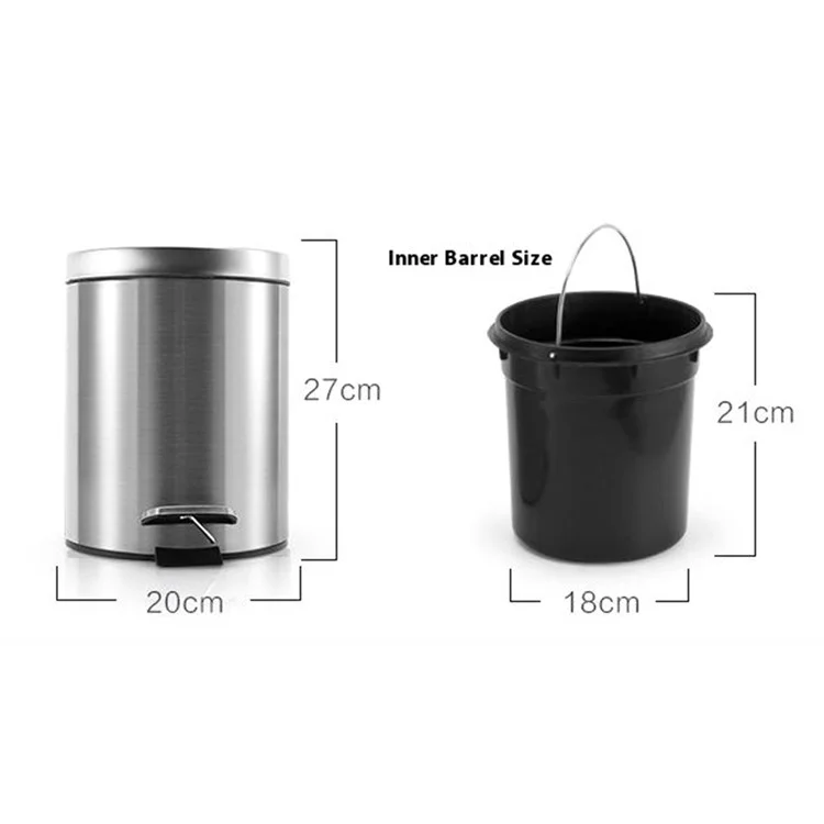 5L Round Stainless Steel Garbage Can Home Hotel Office Stylish Waste Container with Pedal - White
