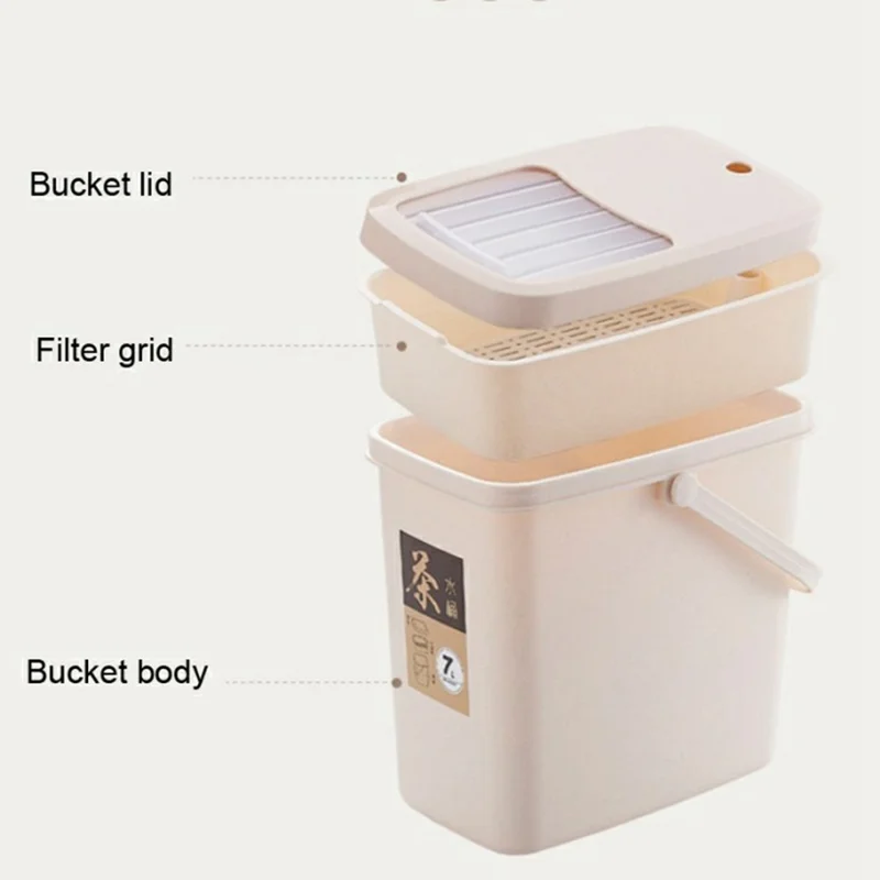 7L Tea Waste Bin PP Filtration Bucket Tealeaves Sanitary Container with Lid / Handle