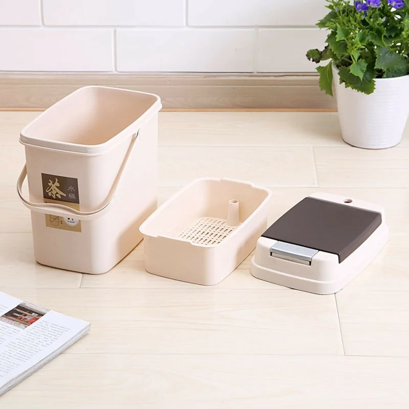 7L Tea Waste Bin PP Filtration Bucket Tealeaves Sanitary Container with Lid / Handle