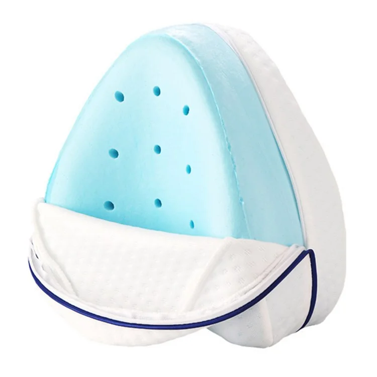 Oreiller en mousse à mémoire de forme Coussin de genou en forme de cœur Soutien orthopédique pour dormeurs sur le côté - Bleu