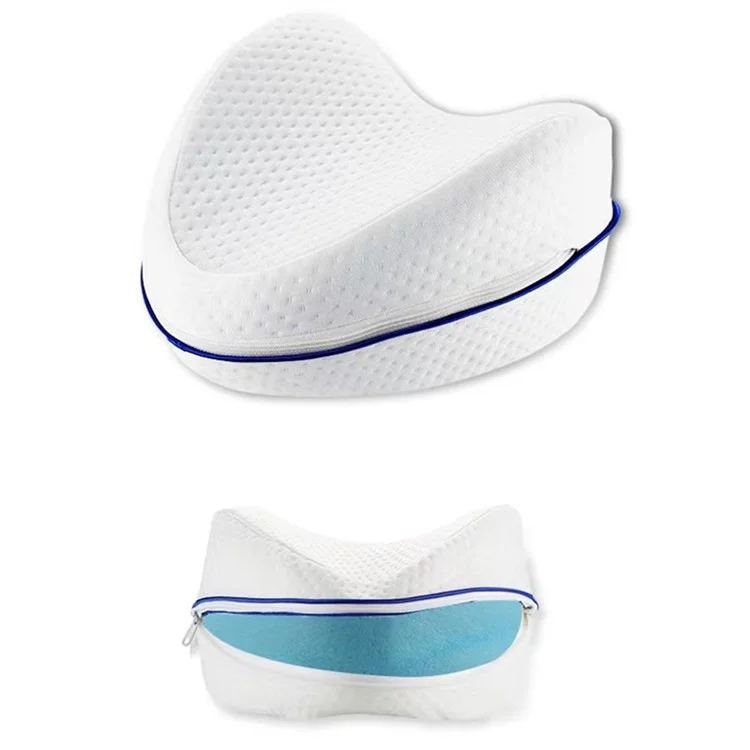Oreiller en mousse à mémoire de forme Coussin de genou en forme de cœur Soutien orthopédique pour dormeurs sur le côté - Bleu