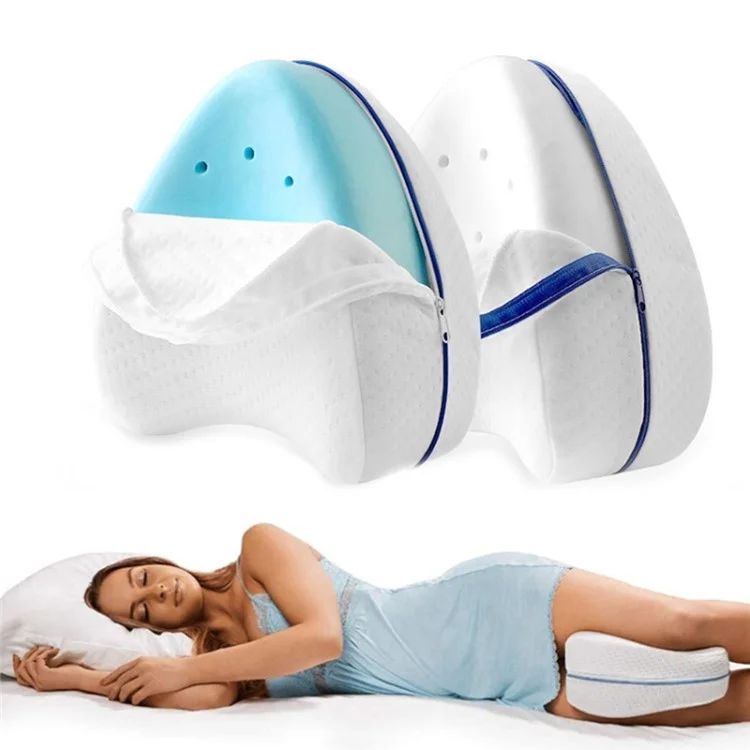 Oreiller en mousse à mémoire de forme Coussin de genou en forme de cœur Soutien orthopédique pour dormeurs sur le côté - Bleu