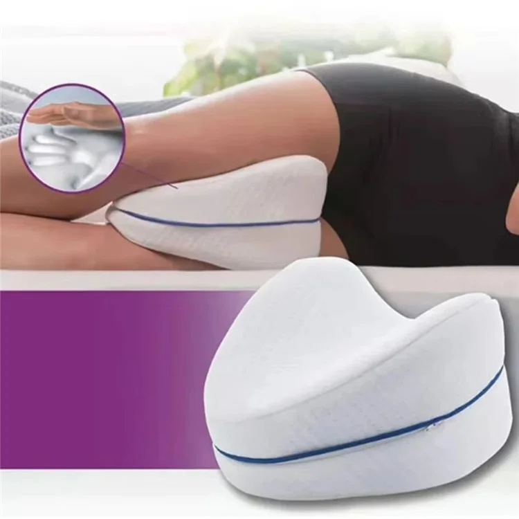 Oreiller en mousse à mémoire de forme Coussin de genou en forme de cœur Soutien orthopédique pour dormeurs sur le côté - Bleu