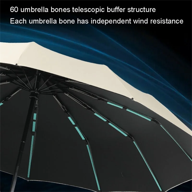 60 Ribs Automatic Reinforced Umbrella Sun / Rain Protection Large Folding Windproof Parasol - Blue