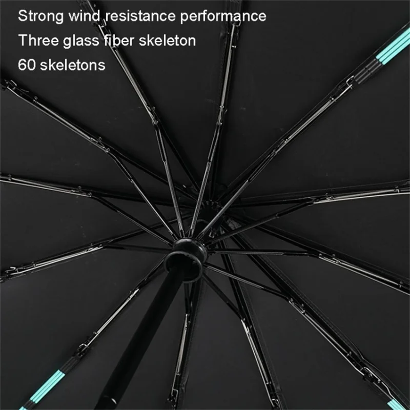 60 Ribs Automatic Reinforced Umbrella Sun / Rain Protection Large Folding Windproof Parasol - Blue