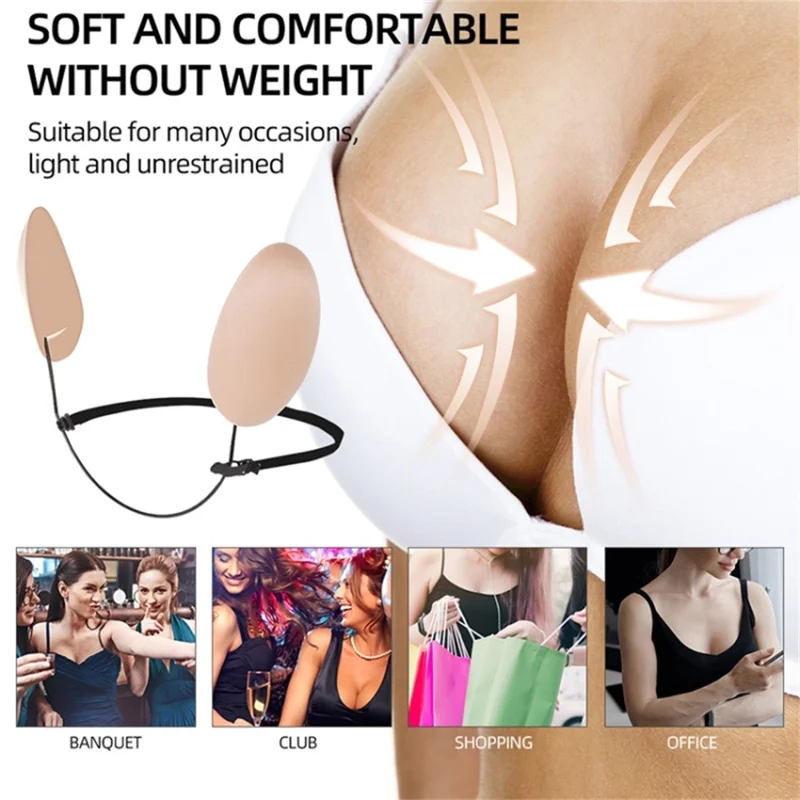 Invisible Adhesive Bra Backless Strapless Silicone Breast Lift Boob Tape Nipple Cover - V-Type / Nude