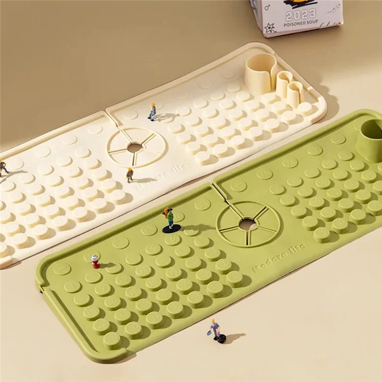 Keyboard Design TPR Sink Mat Draining Pad Countertop Anti Slip Splash Guard for Bathroom Kitchen - Beige