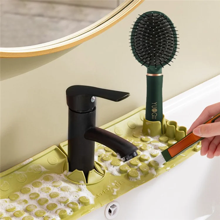 Keyboard Design TPR Sink Mat Draining Pad Countertop Anti Slip Splash Guard for Bathroom Kitchen - Beige