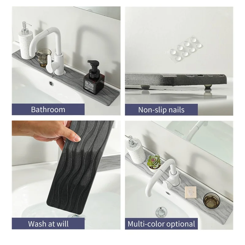 Diatomite Kitchen Drying Mat Absorbent Pad for Bathroom Sink Countertop Draining Mat - Dark Grey