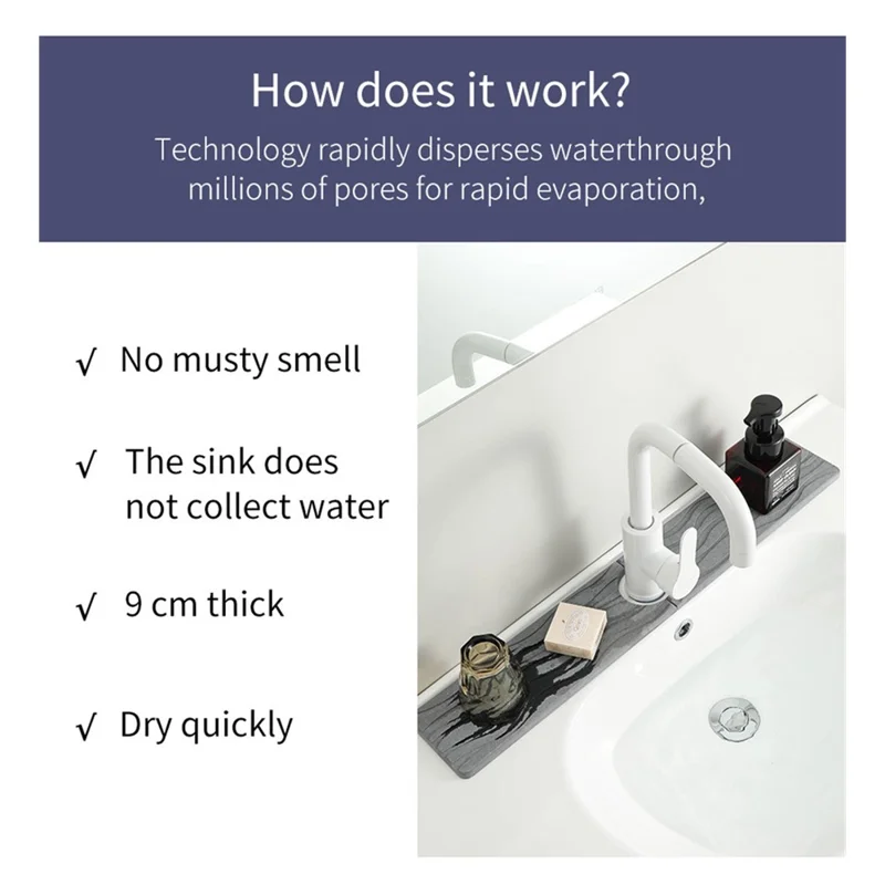 Diatomite Kitchen Drying Mat Absorbent Pad for Bathroom Sink Countertop Draining Mat - Dark Grey