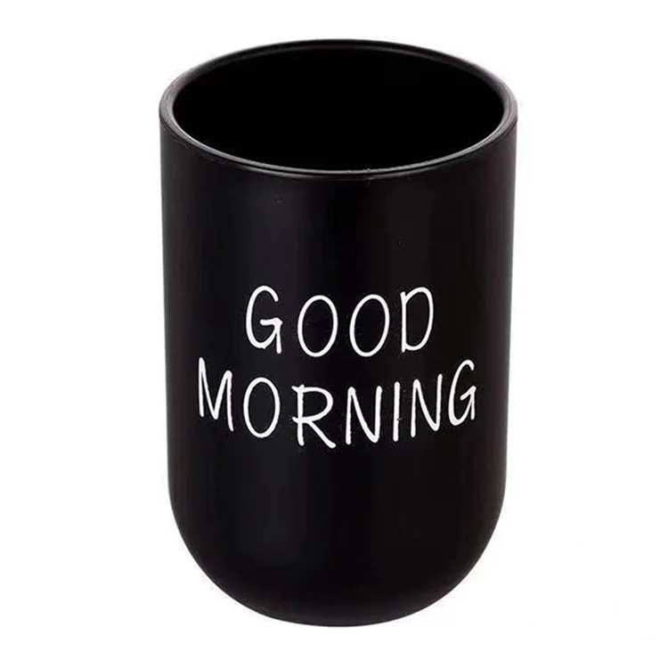 330ml Japanese Style Letters Design PP Toothbrush Holder Container Bathroom Rinse Cup - Black
