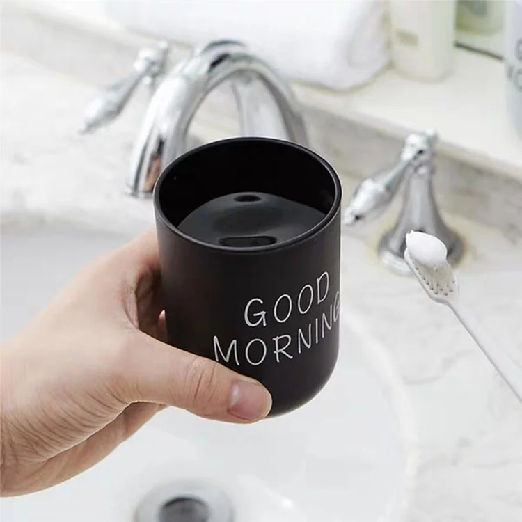 330ml Japanese Style Letters Design PP Toothbrush Holder Container Bathroom Rinse Cup - Black