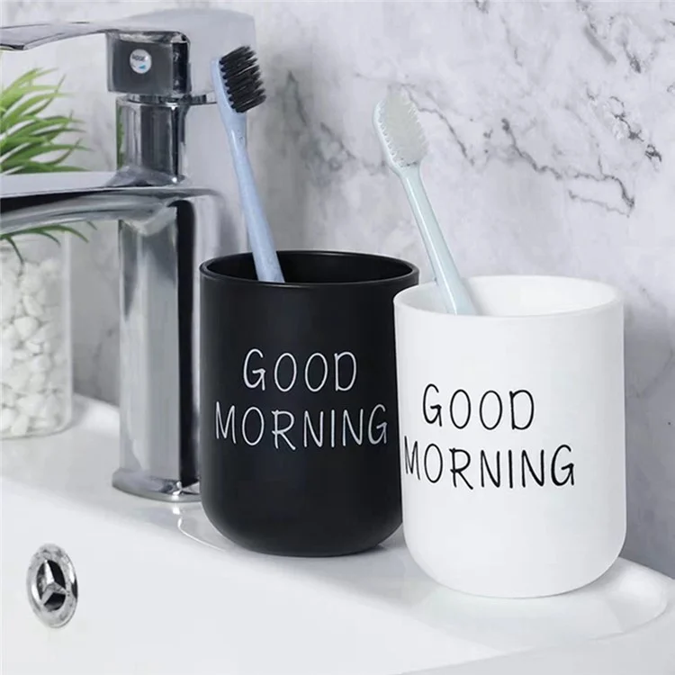 330ml Japanese Style Letters Design PP Toothbrush Holder Container Bathroom Rinse Cup - Black