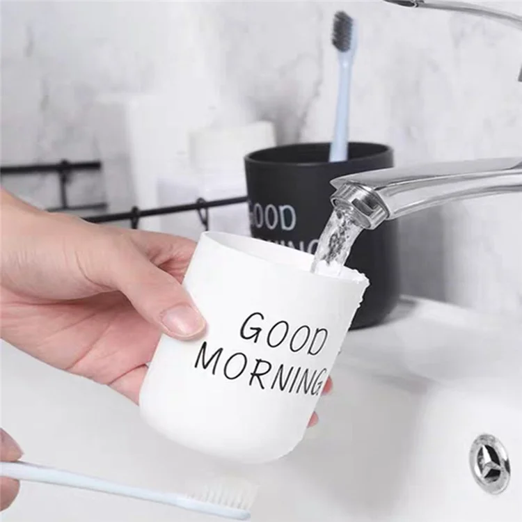 330ml Japanese Style Letters Design PP Toothbrush Holder Container Bathroom Rinse Cup - Black