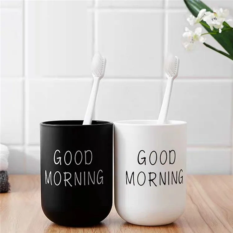 330ml Japanese Style Letters Design PP Toothbrush Holder Container Bathroom Rinse Cup - Black