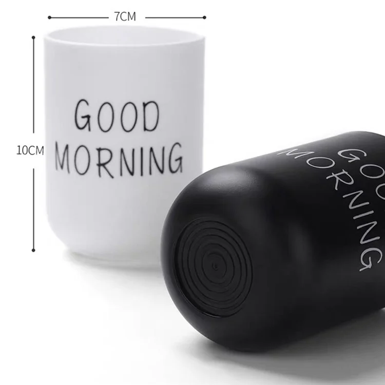 330ml Japanese Style Letters Design PP Toothbrush Holder Container Bathroom Rinse Cup - Black