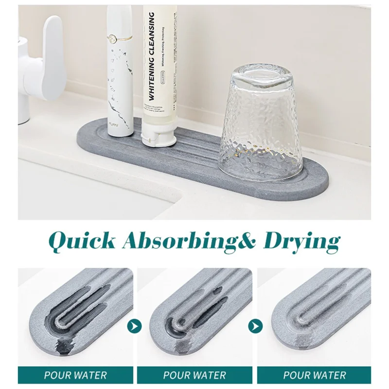 3PCS Bathroom Countertop Absorbent Mat Diatom Mud Kitchen Faucet Quick Dry Pad Drying Stone Tray - Dark Grey