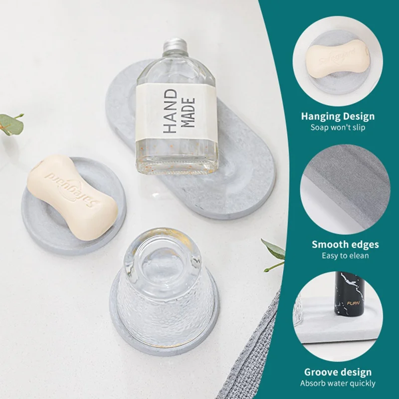 3PCS Bathroom Countertop Absorbent Mat Diatom Mud Kitchen Faucet Quick Dry Pad Drying Stone Tray - Dark Grey