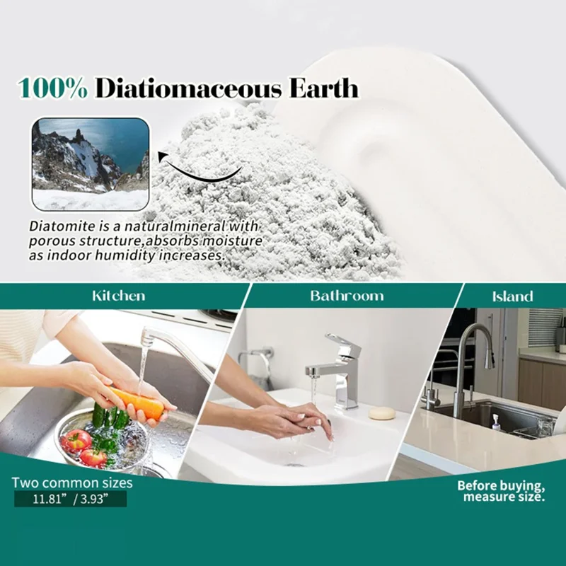3PCS Bathroom Countertop Absorbent Mat Diatom Mud Kitchen Faucet Quick Dry Pad Drying Stone Tray - Dark Grey