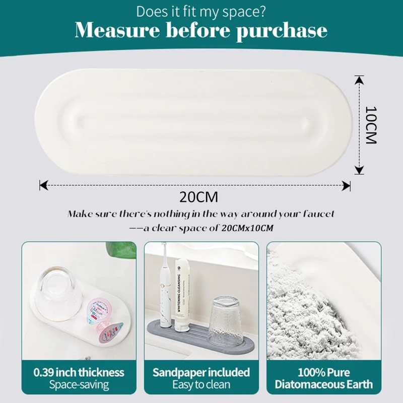 3PCS Bathroom Countertop Absorbent Mat Diatom Mud Kitchen Faucet Quick Dry Pad Drying Stone Tray - Dark Grey