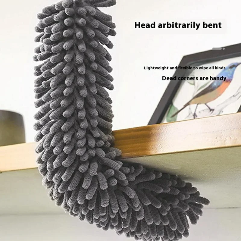3 i 1 mikrofiberfjädrande dammsvep med teleskopisk stav, böjbar statisk dammsvepsborste