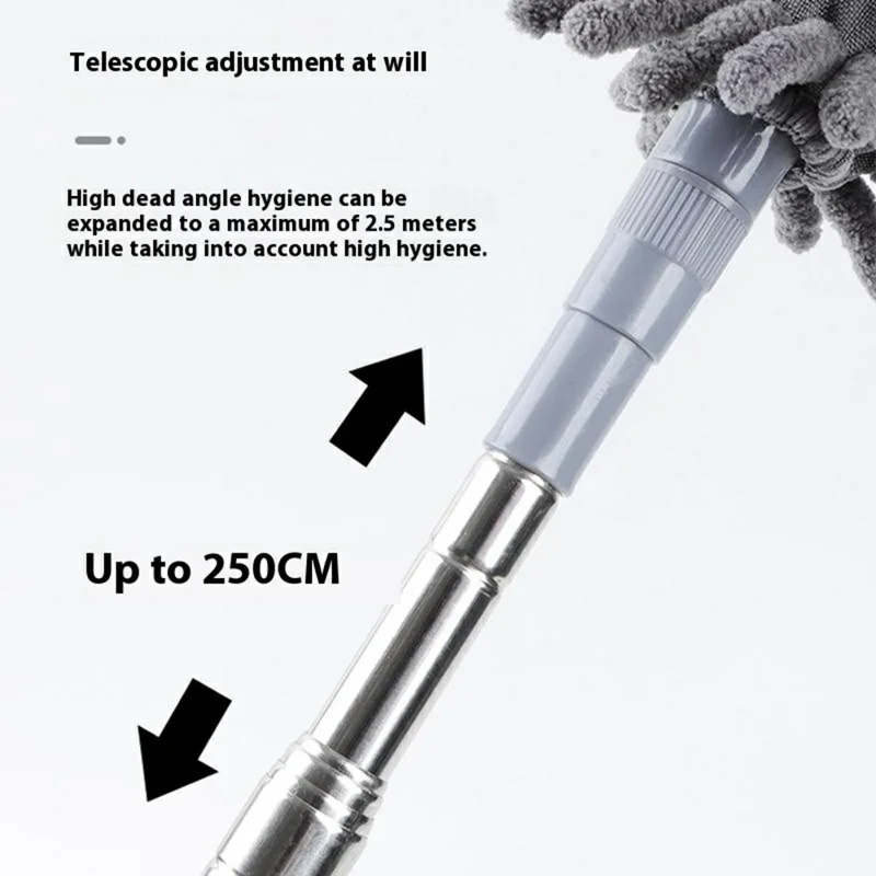 3 i 1 mikrofiberfjädrande dammsvep med teleskopisk stav, böjbar statisk dammsvepsborste
