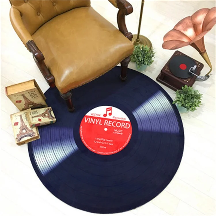 Retro CD Vinyl Record Carpet Diameter 100cm Round Rug Non-Slip Floor Mat For Living Room Bedroom - Style 5