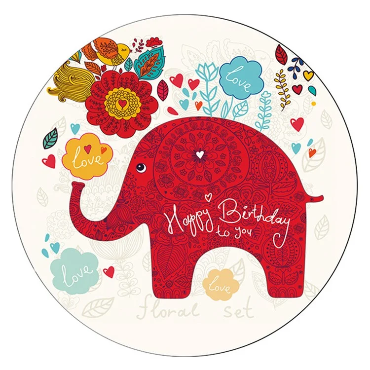 Cartoon Round Carpet Absorbent Floor Mat Diameter 100cm Non-Slip Polyester Rug - Red Elephant