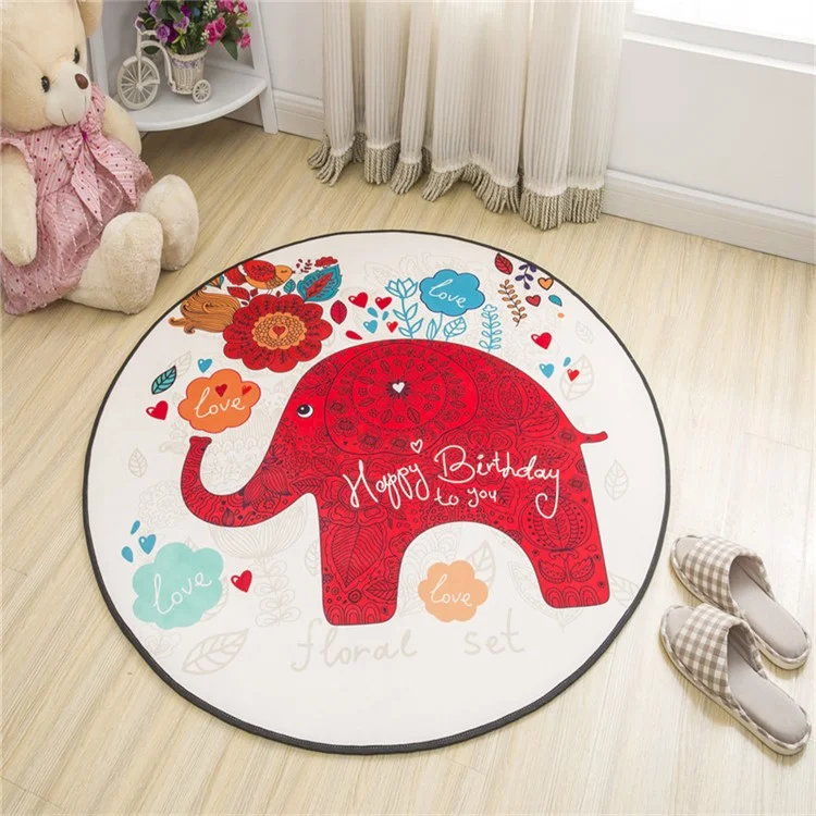 Cartoon Round Carpet Absorbent Floor Mat Diameter 100cm Non-Slip Polyester Rug - Red Elephant