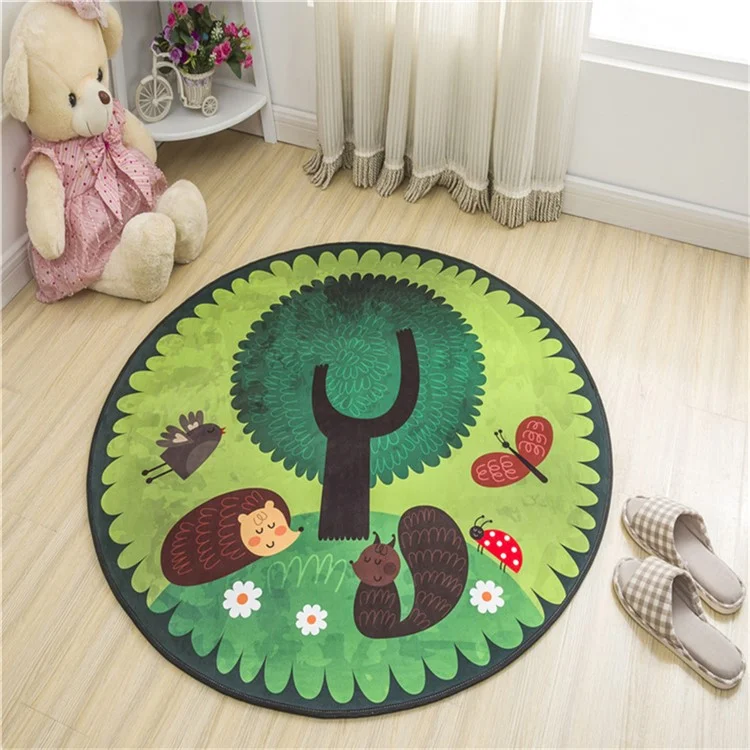 Cartoon Printed Round Carpet Diameter 100cm Absorbent Floor Mat Living Room Bedroom Rug Doormat - Little Hedgehog