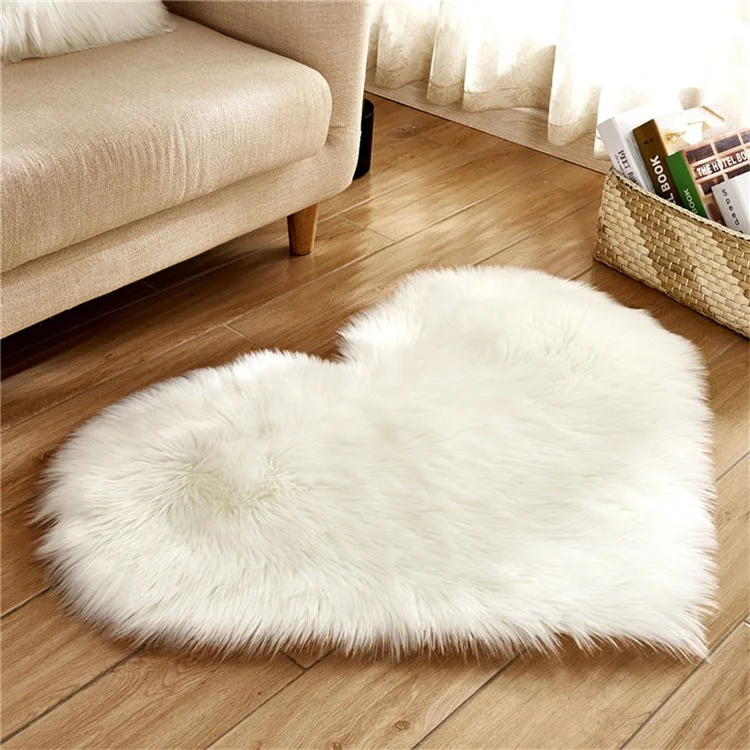 Alfombra de Forma Corazón de 30 x 40 cm, Alfombra Decorativa Antideslizante de Felpa para Sala de Estar y Dormitorio - Blanco