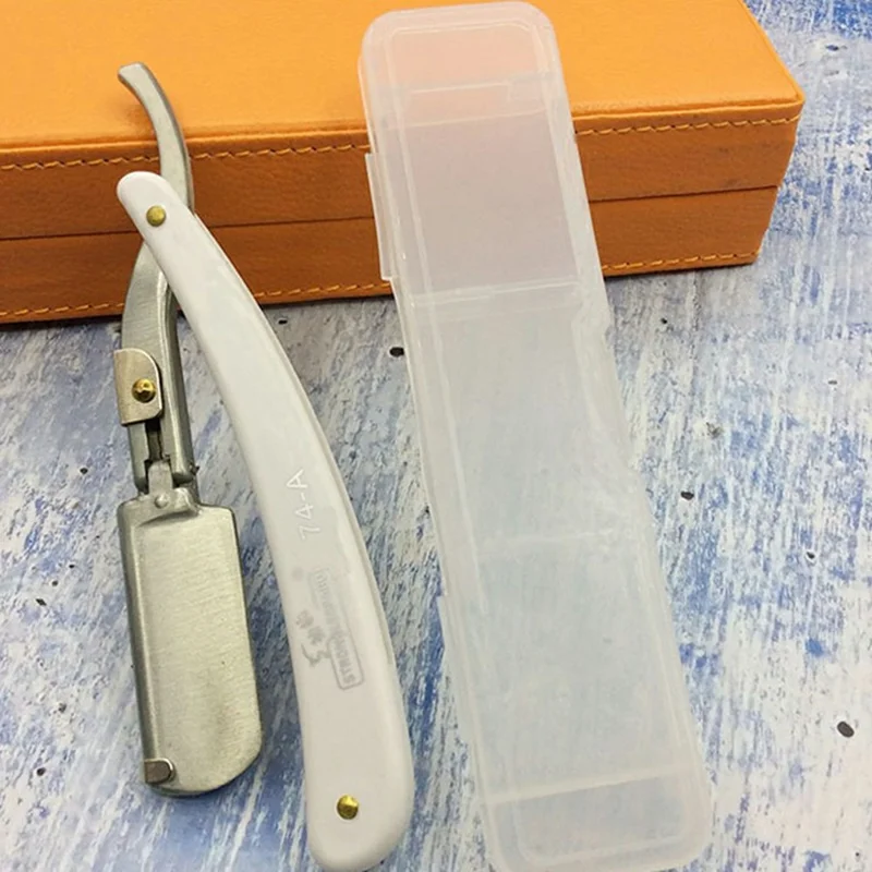 Men's Manual Hair Cutting Razor Folding Handle Barber Shaver Face Trimmer - White Handle