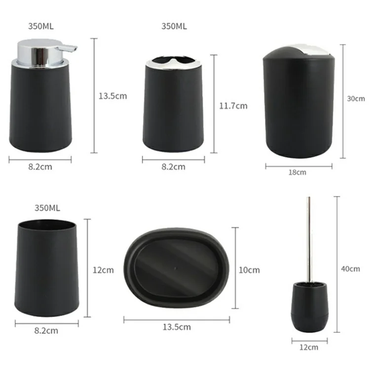 T223 6Pcs Bathroom Toothbrush Holder Rinse Cup Soap Dish Trash Can Toilet Brush Set - Grey
