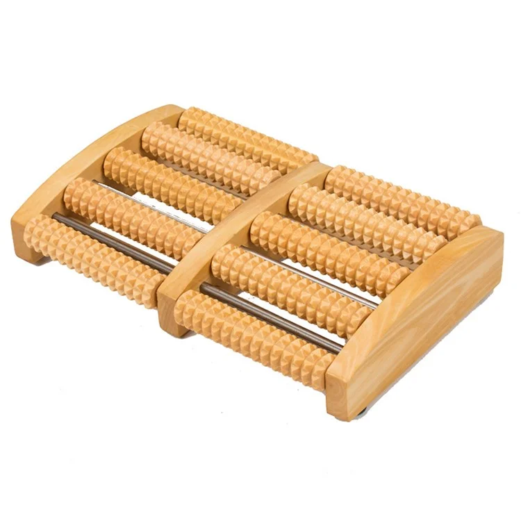 Rolo de Massagem para os Pés de Madeira com 5 Fileiras, Tubo de Aço para Reflexologia e Acuponto para Uso Doméstico