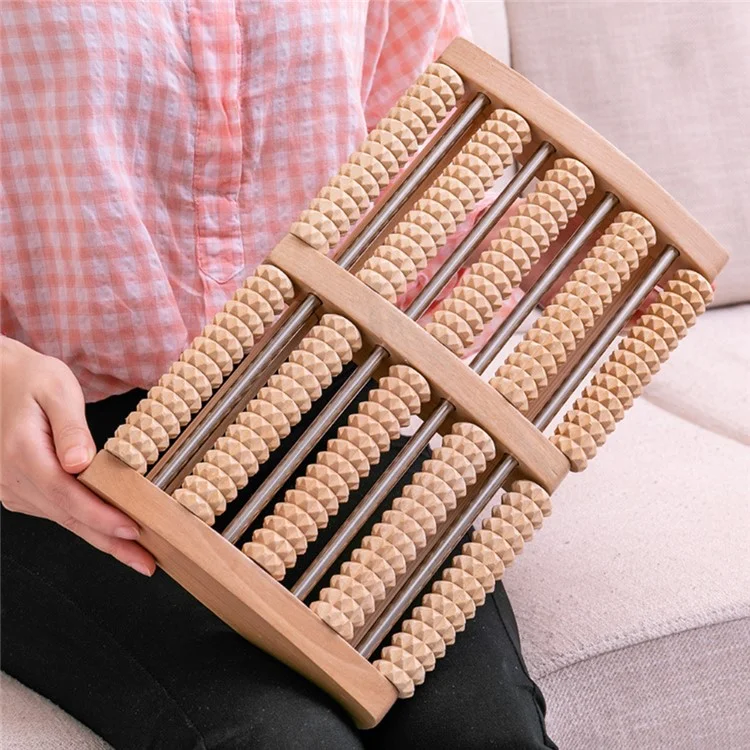 Rolo de Massagem para os Pés de Madeira com 5 Fileiras, Tubo de Aço para Reflexologia e Acuponto para Uso Doméstico